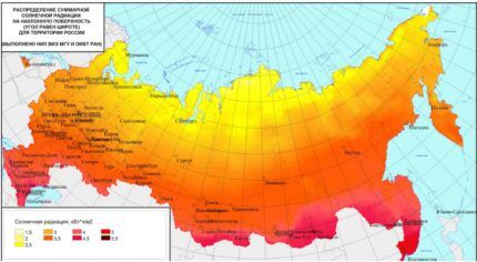 Где на территории РФ можно использовать солнечные батареи Схема солнечной активности РФ