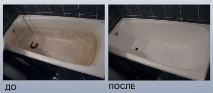 How and the better to paint the cast iron bath Bath before and after restoration