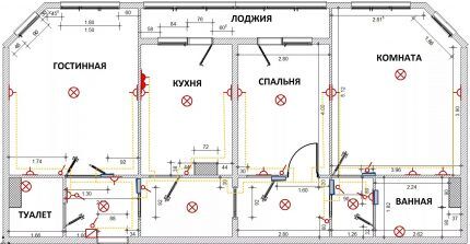 Схема электропроводки в трехкомнатной квартире Схема разводки в трехкомнатной квартире