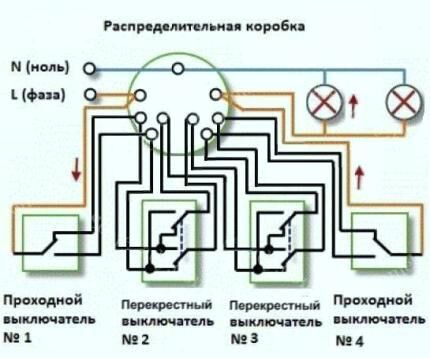 Схема для двух ламп и четырех точек Схема для двух ламп и четырех точек