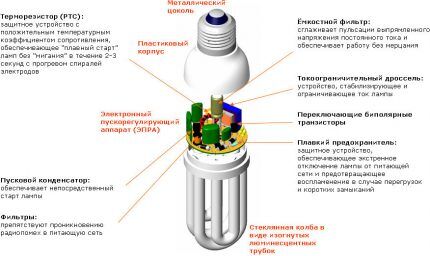 Компоненты газоразрядной люминесцентной лампы Компактная лампа