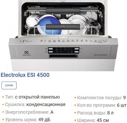 Встраиваемая модель посудомоечной машины от шведского бренда Электролюкс Посудомойка ESI4500