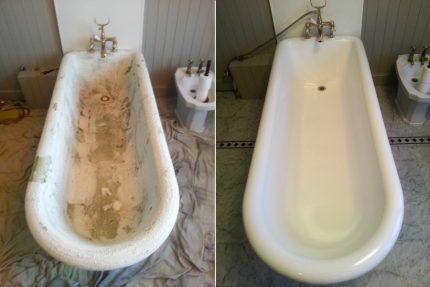 Ванна до и после восстановления