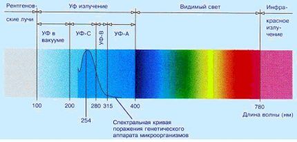 Спектральная таблица всех видов излучения Излучение ультрафиолетового спектра