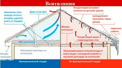 Схема организации вентиляции чердака