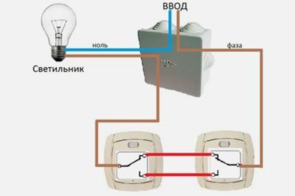 Пример подключения проходного выключателя