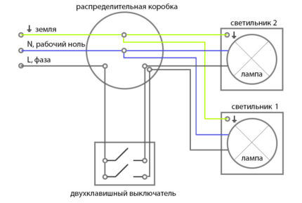 Подключение клавишных выключателей